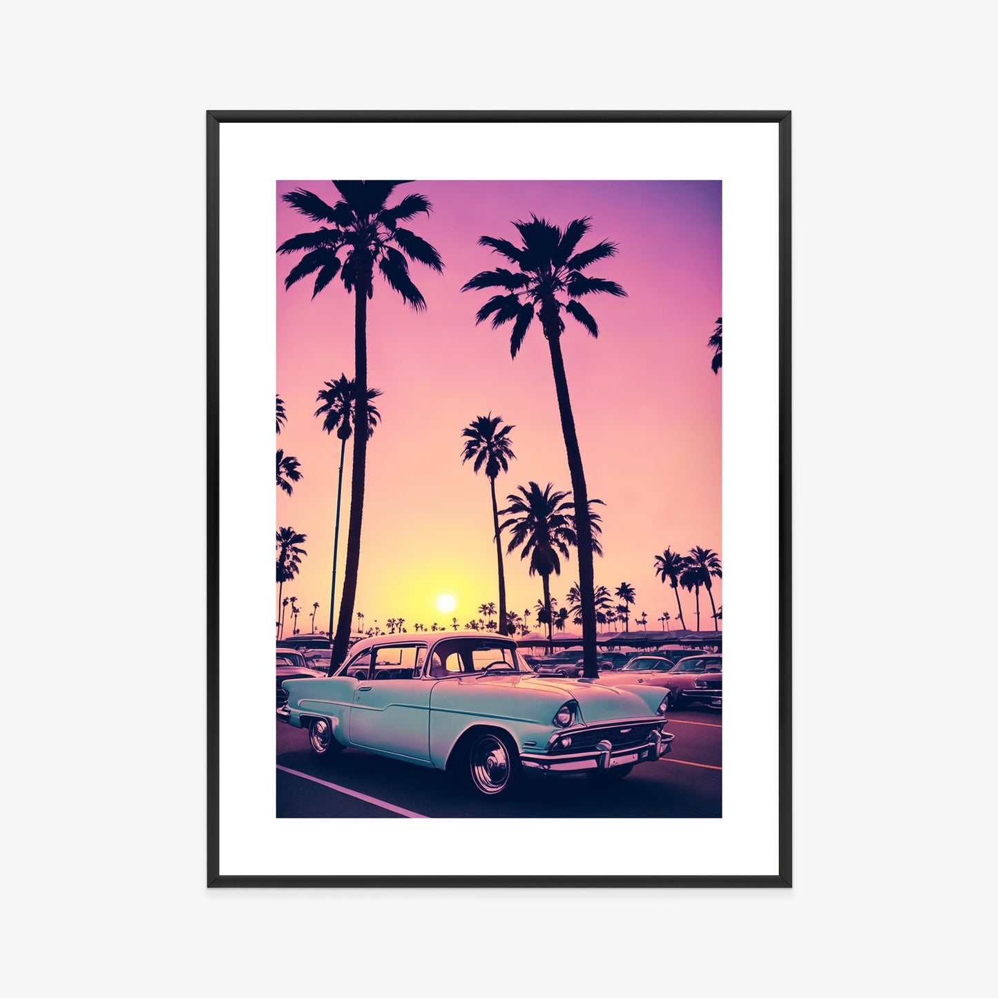Poster Retro-Auto Vor Dem Hintergrund Hoher Palmen