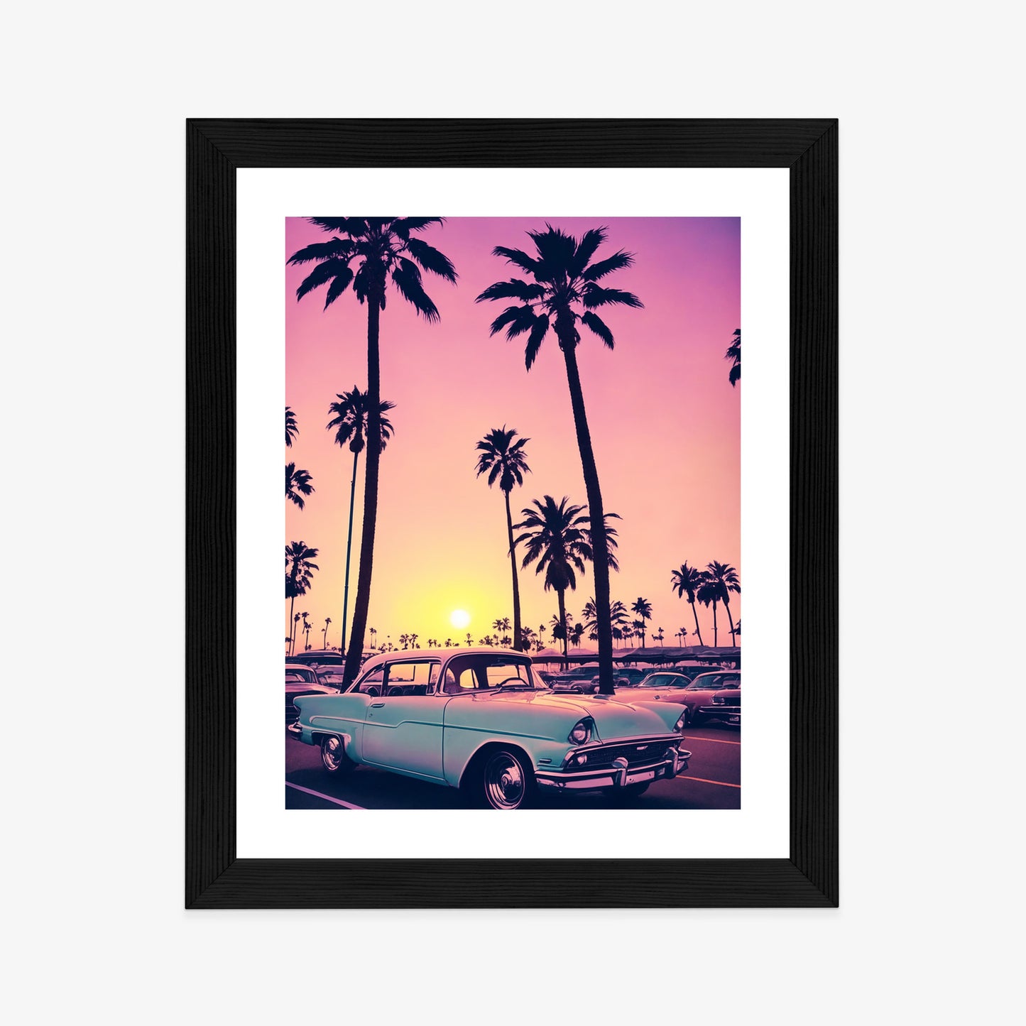 Poster Retro-Auto Vor Dem Hintergrund Hoher Palmen