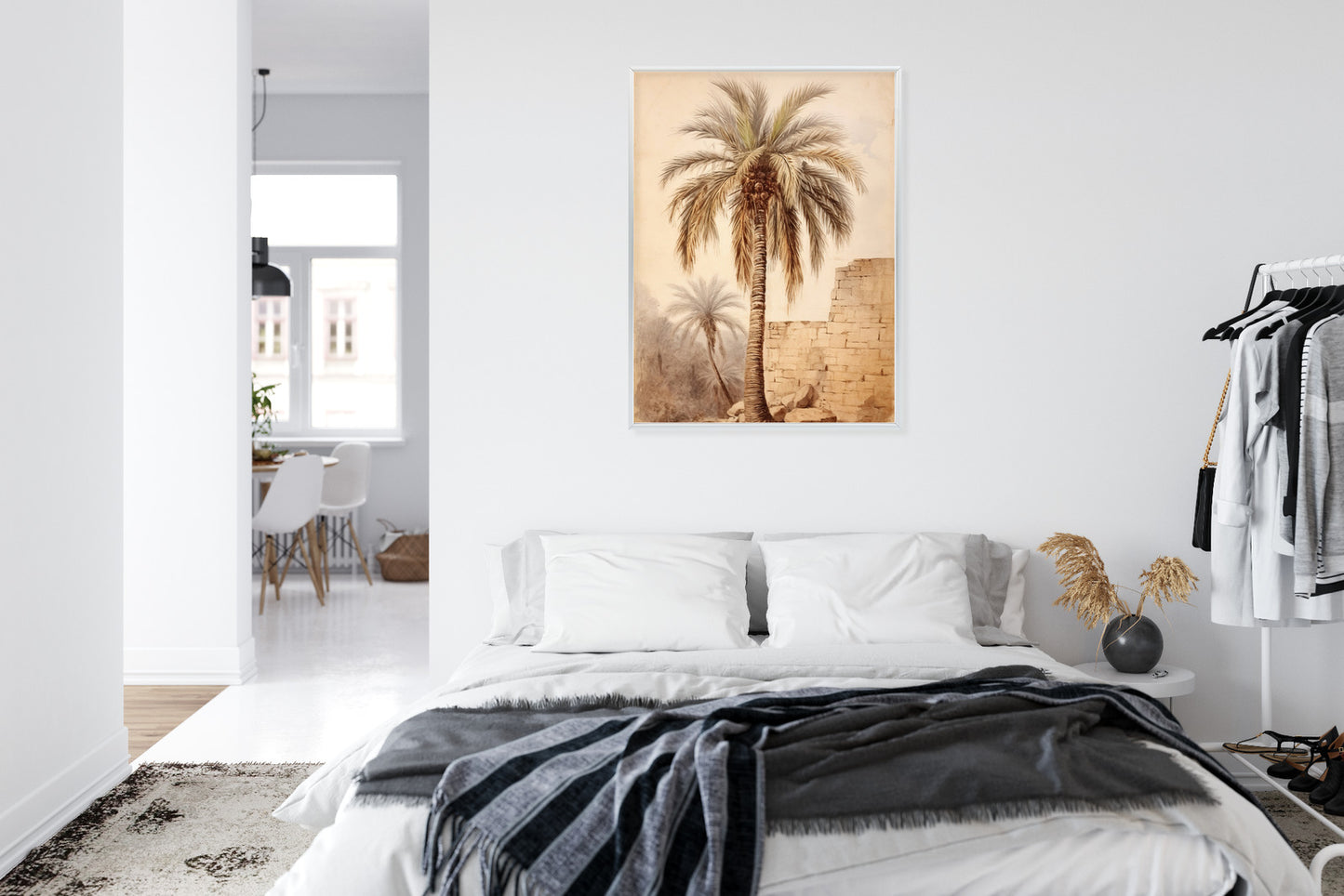 Poster Illustration Einer Palme In Der Nähe Einer Alten Mauer Rahmen Holz Mit Passepartout Farbe Natürlich