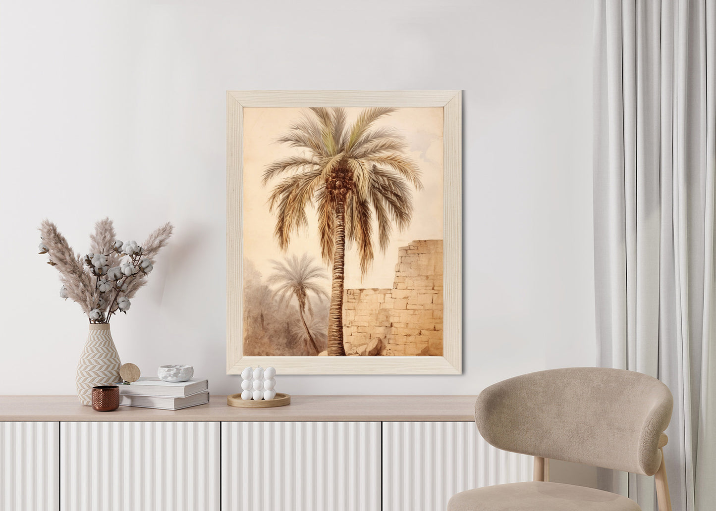 Poster Illustration Einer Palme In Der Nähe Einer Alten Mauer Rahmen Holz Mit Passepartout Farbe Natürlich