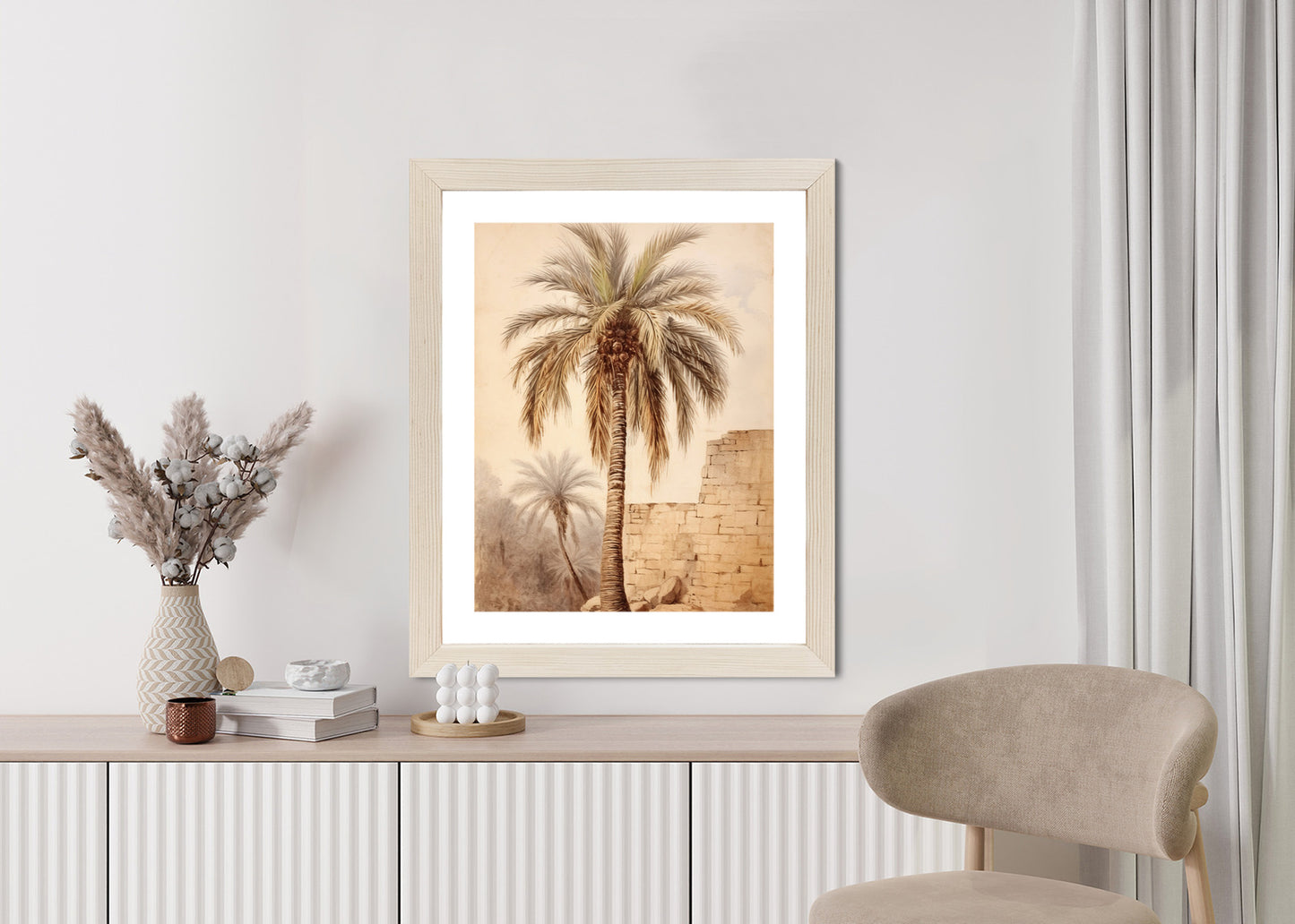 Poster Illustration Einer Palme In Der Nähe Einer Alten Mauer Rahmen Holz Mit Passepartout Farbe Natürlich