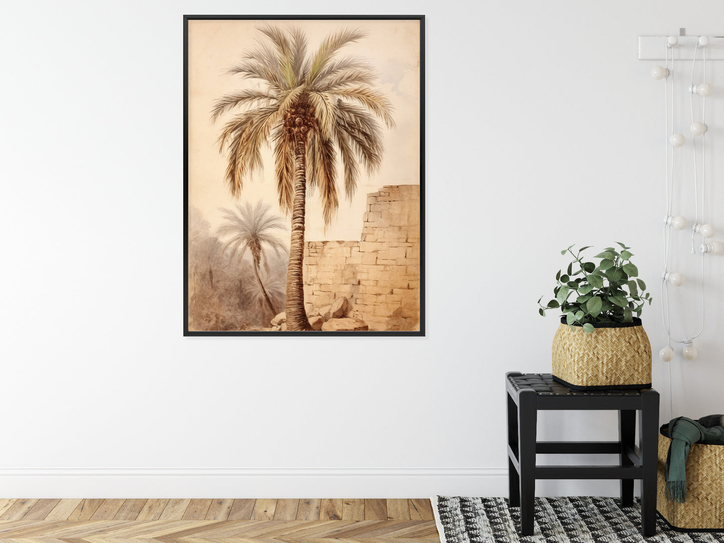 Poster Illustration Einer Palme In Der Nähe Einer Alten Mauer Rahmen Holz Mit Passepartout Farbe Natürlich