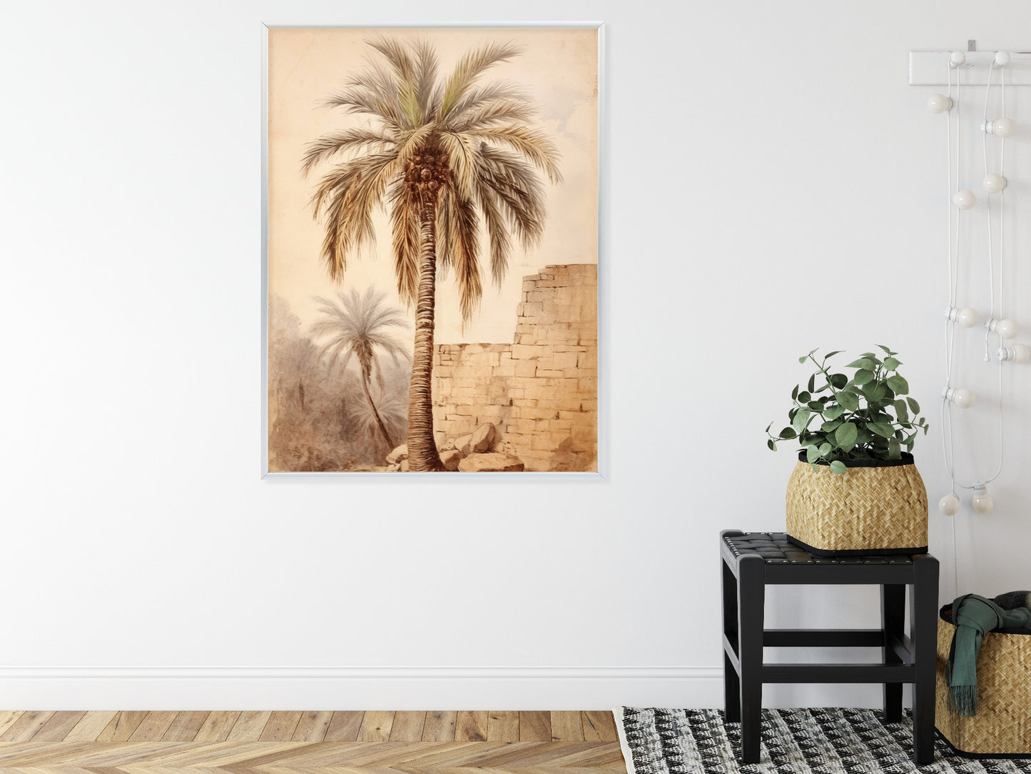 Poster Illustration Einer Palme In Der Nähe Einer Alten Mauer Rahmen Holz Mit Passepartout Farbe Natürlich