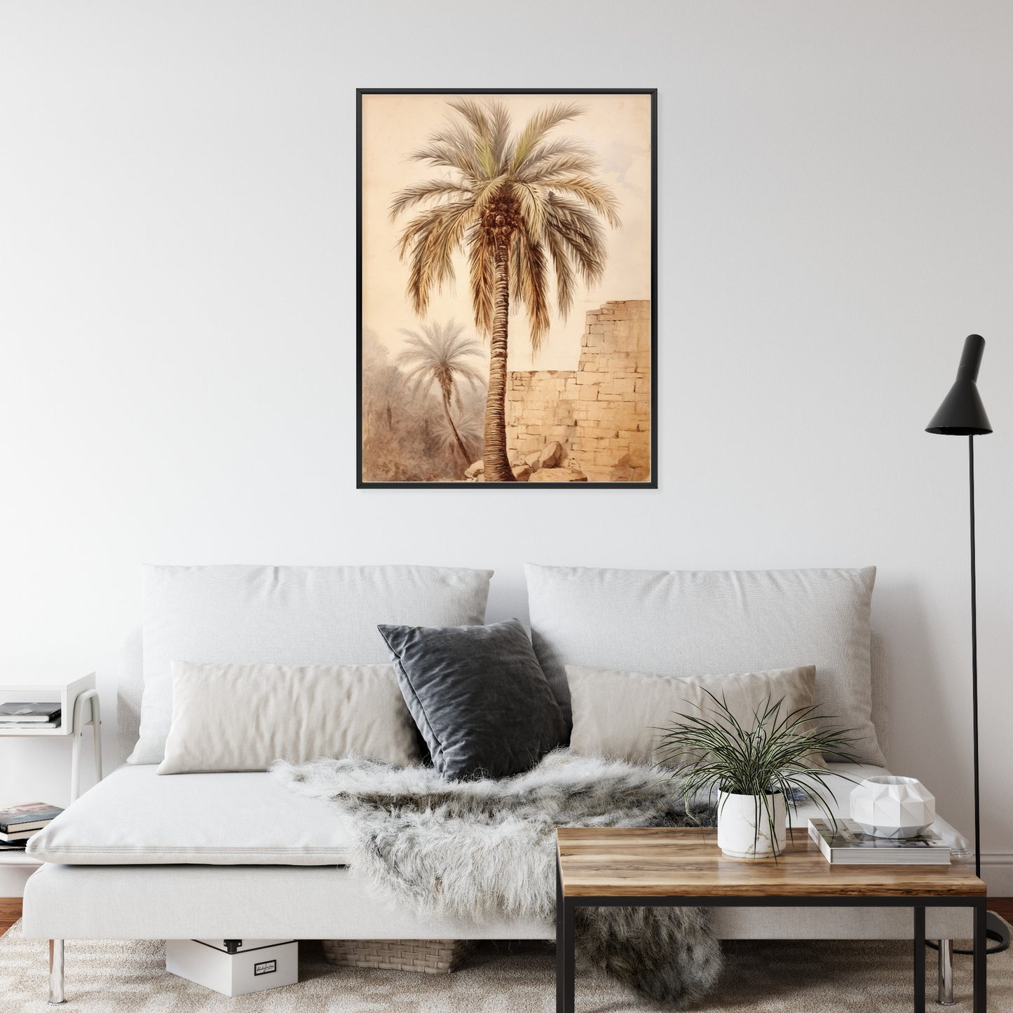 Poster Illustration Einer Palme In Der Nähe Einer Alten Mauer Rahmen Holz Mit Passepartout Farbe Natürlich