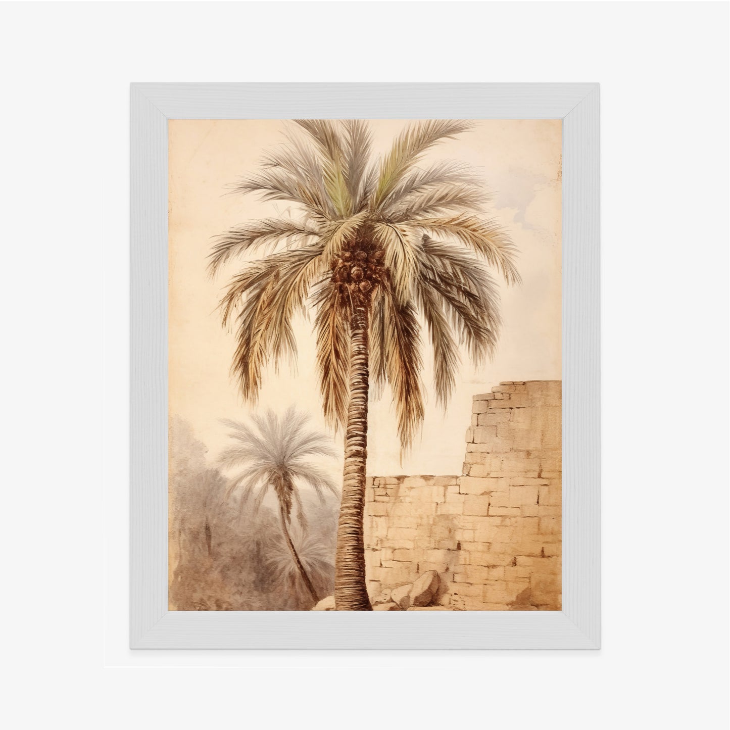 Poster Illustration Einer Palme In Der Nähe Einer Alten Mauer Rahmen Holz Mit Passepartout Farbe Natürlich