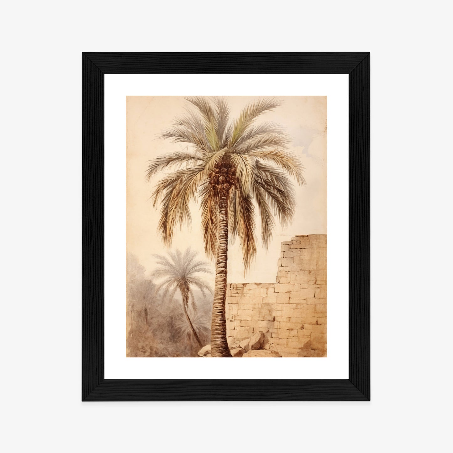 Poster Illustration Einer Palme In Der Nähe Einer Alten Mauer Rahmen Holz Mit Passepartout Farbe Natürlich