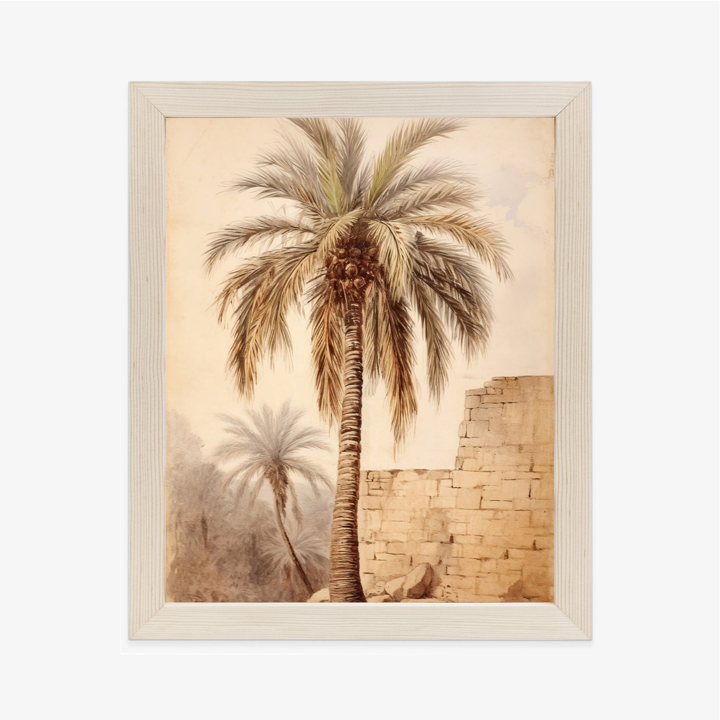 Poster Illustration Einer Palme In Der Nähe Einer Alten Mauer Rahmen Holz Mit Passepartout Farbe Natürlich