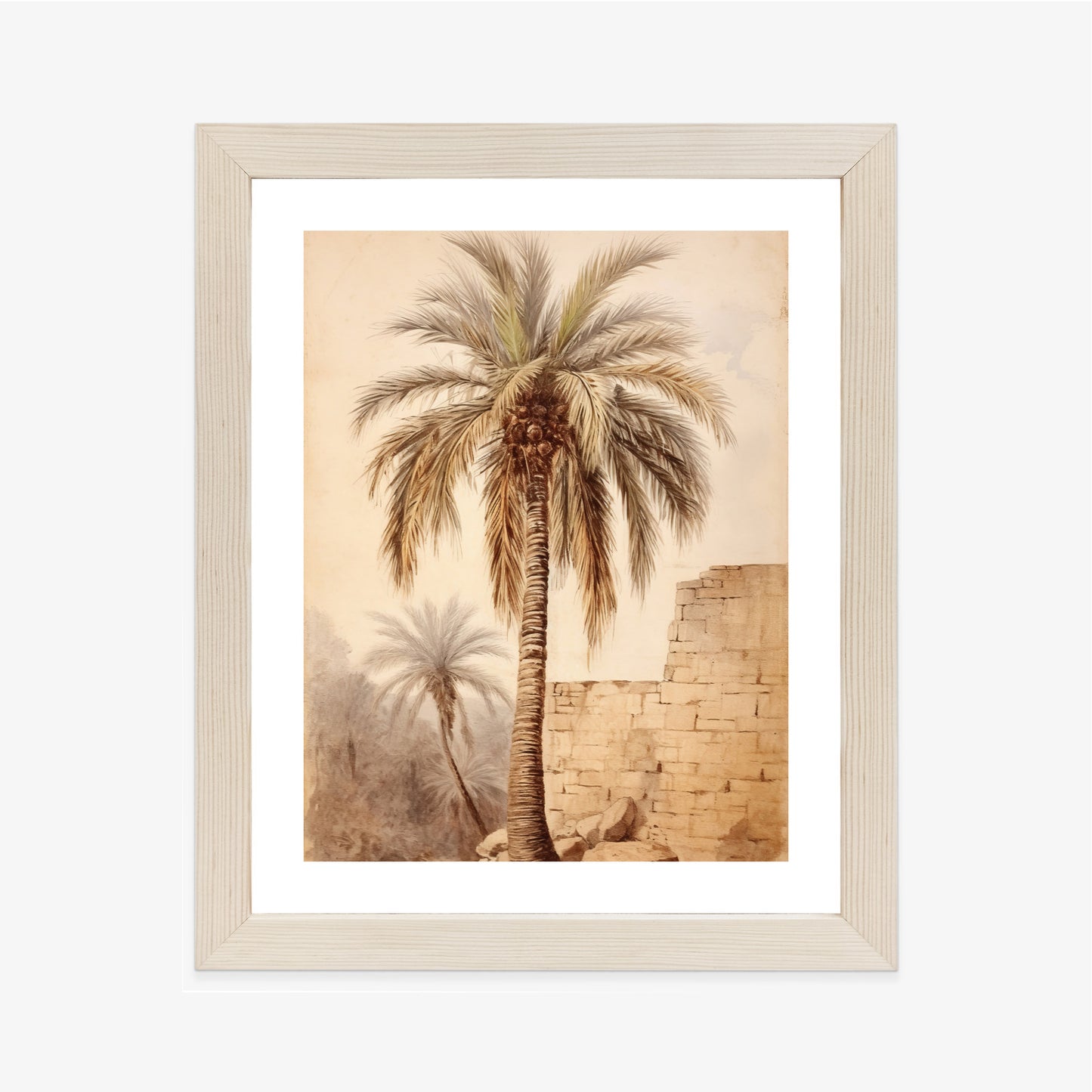 Poster Illustration Einer Palme In Der Nähe Einer Alten Mauer Rahmen Holz Mit Passepartout Farbe Natürlich