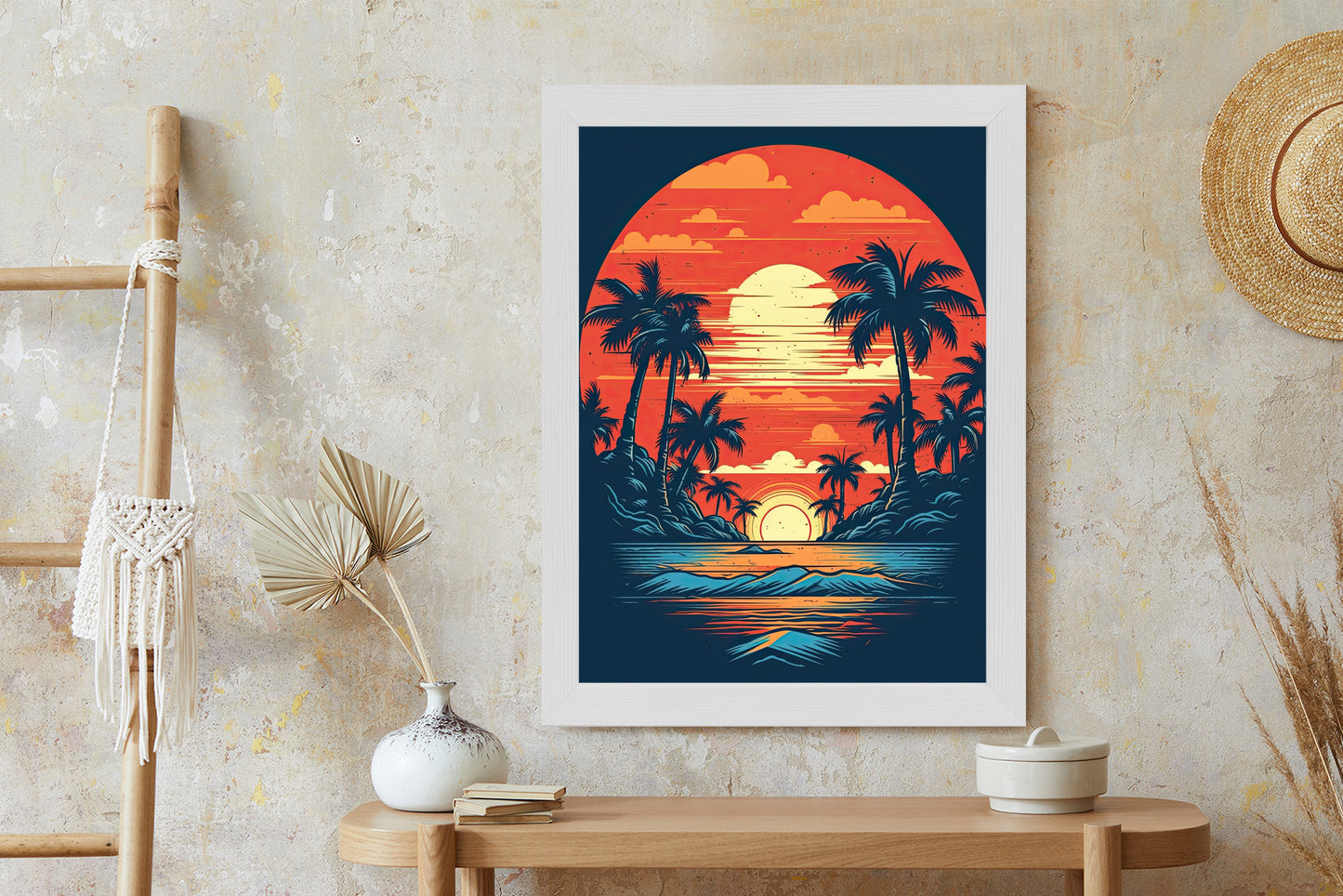 Poster Sommerstrand Mit Palmen Und Meer