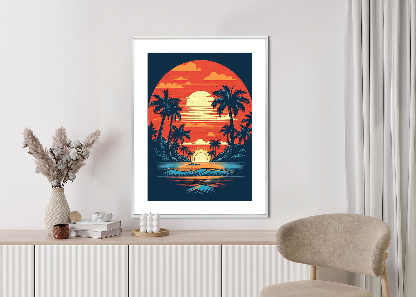 Poster Sommerstrand Mit Palmen Und Meer