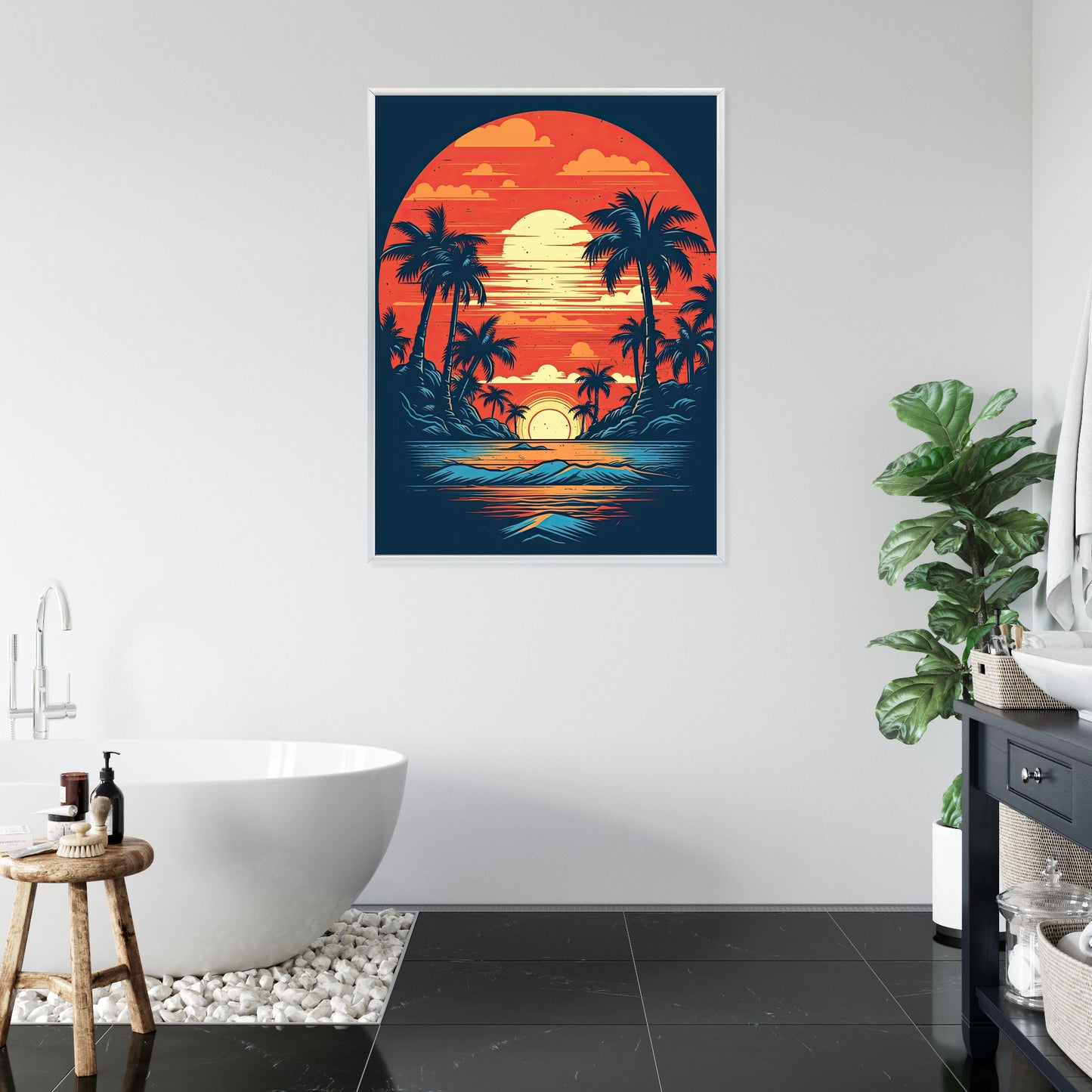 Poster Sommerstrand Mit Palmen Und Meer