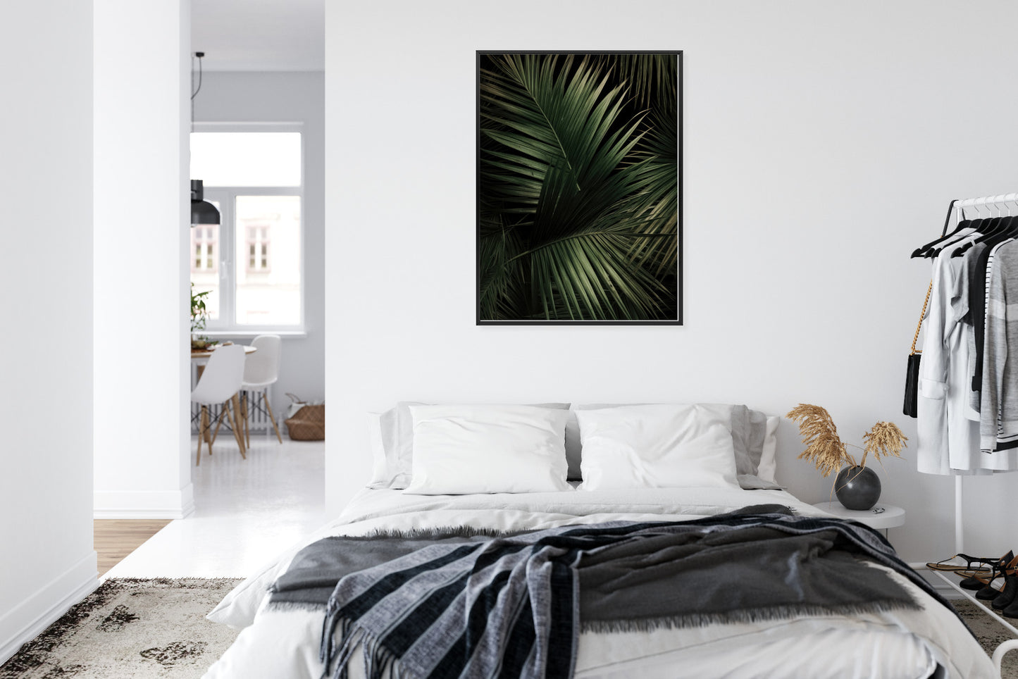Poster Dunkle Große Palmblätter Rahmen Holz Mit Passepartout Farbe Natürlich