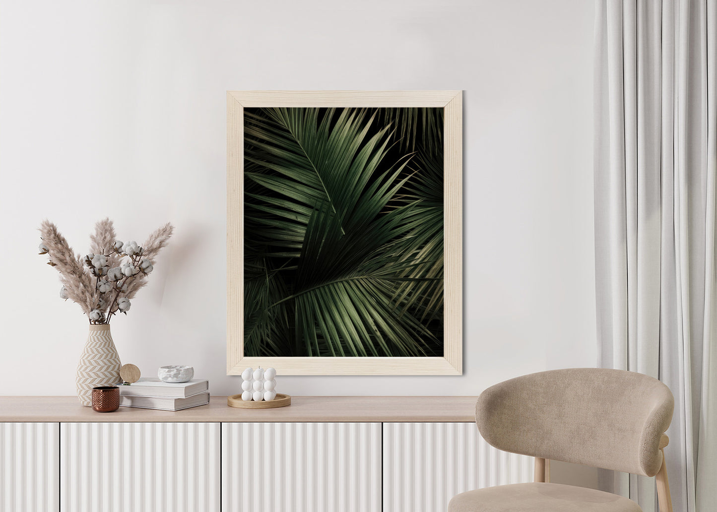Poster Dunkle Große Palmblätter Rahmen Holz Mit Passepartout Farbe Natürlich