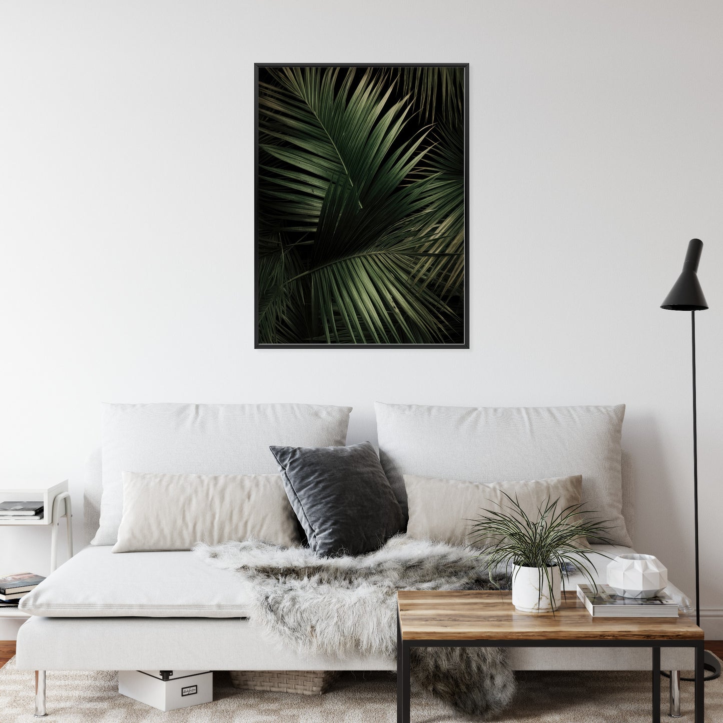 Poster Dunkle Große Palmblätter Rahmen Holz Mit Passepartout Farbe Natürlich