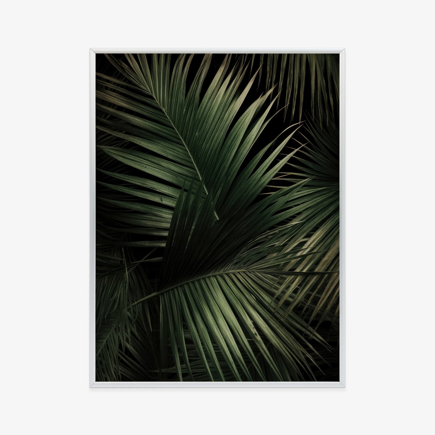 Poster Dunkle Große Palmblätter Rahmen Holz Mit Passepartout Farbe Natürlich