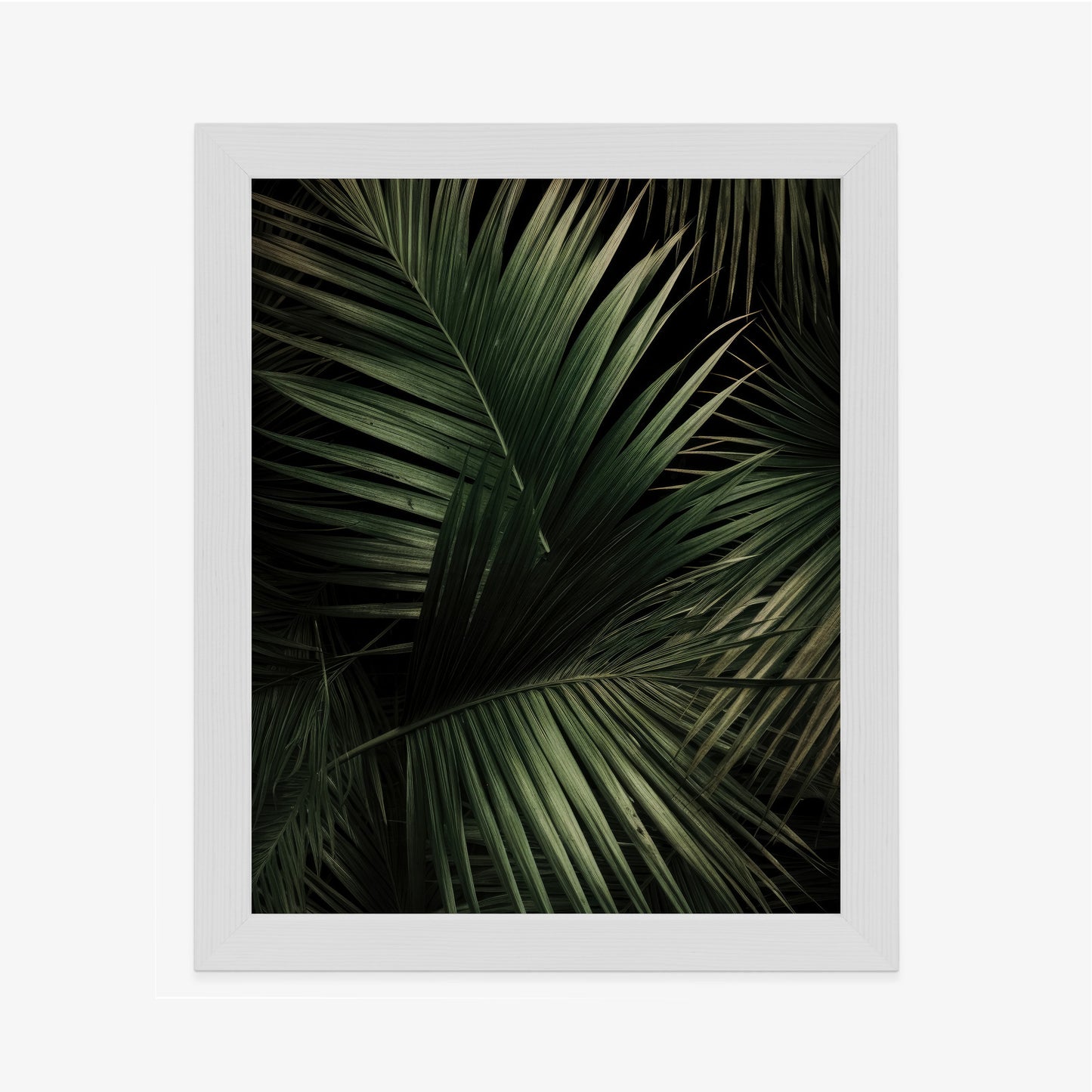 Poster Dunkle Große Palmblätter Rahmen Holz Mit Passepartout Farbe Natürlich