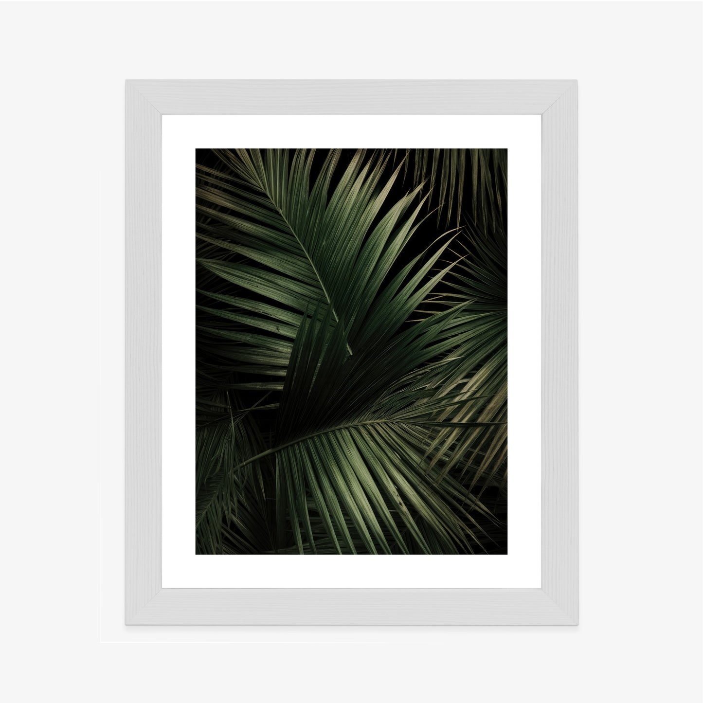 Poster Dunkle Große Palmblätter Rahmen Holz Mit Passepartout Farbe Natürlich