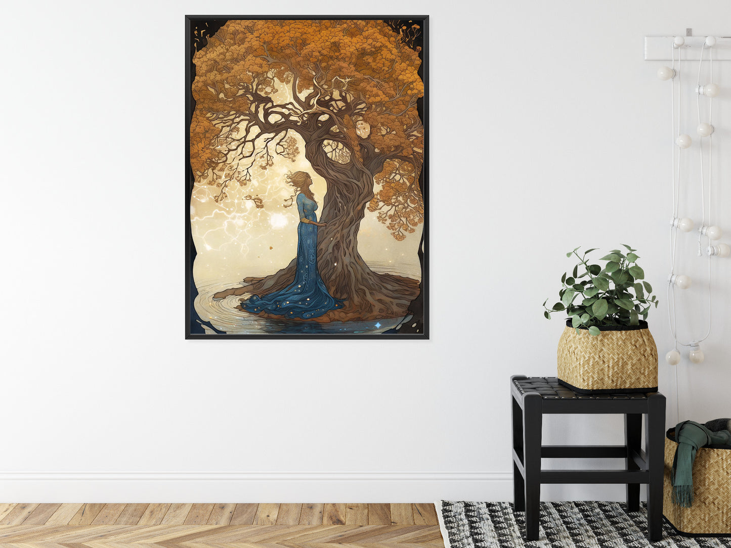 Poster Frau In Der Nähe Eines Verzweigten Baumes Rahmen Holz Mit Passepartout Farbe Natürlich