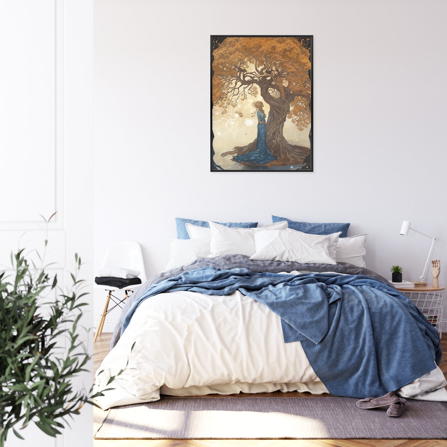 Poster Frau In Der Nähe Eines Verzweigten Baumes Rahmen Holz Mit Passepartout Farbe Natürlich