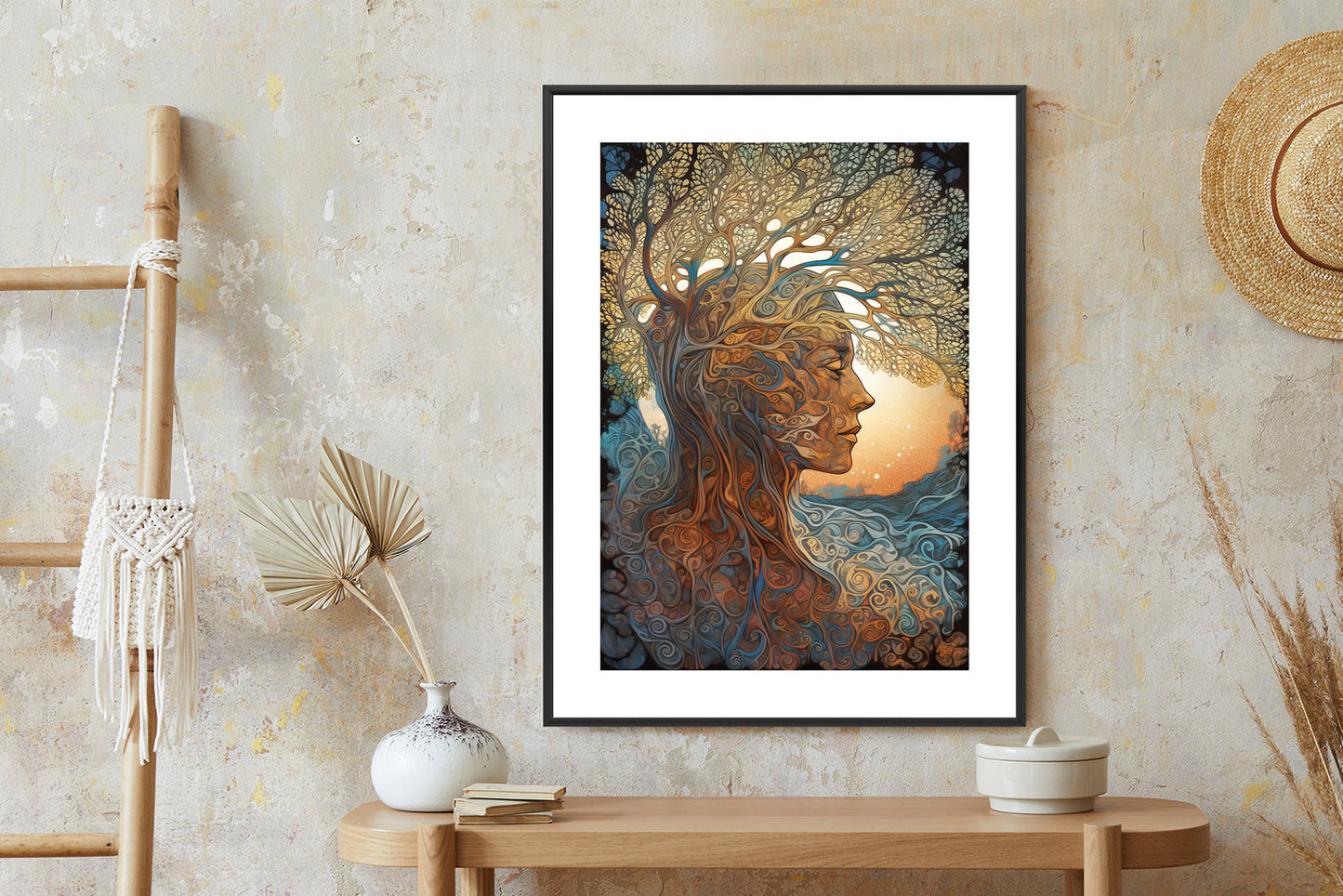 Poster Männerkopf Und Künstlerischer Baum