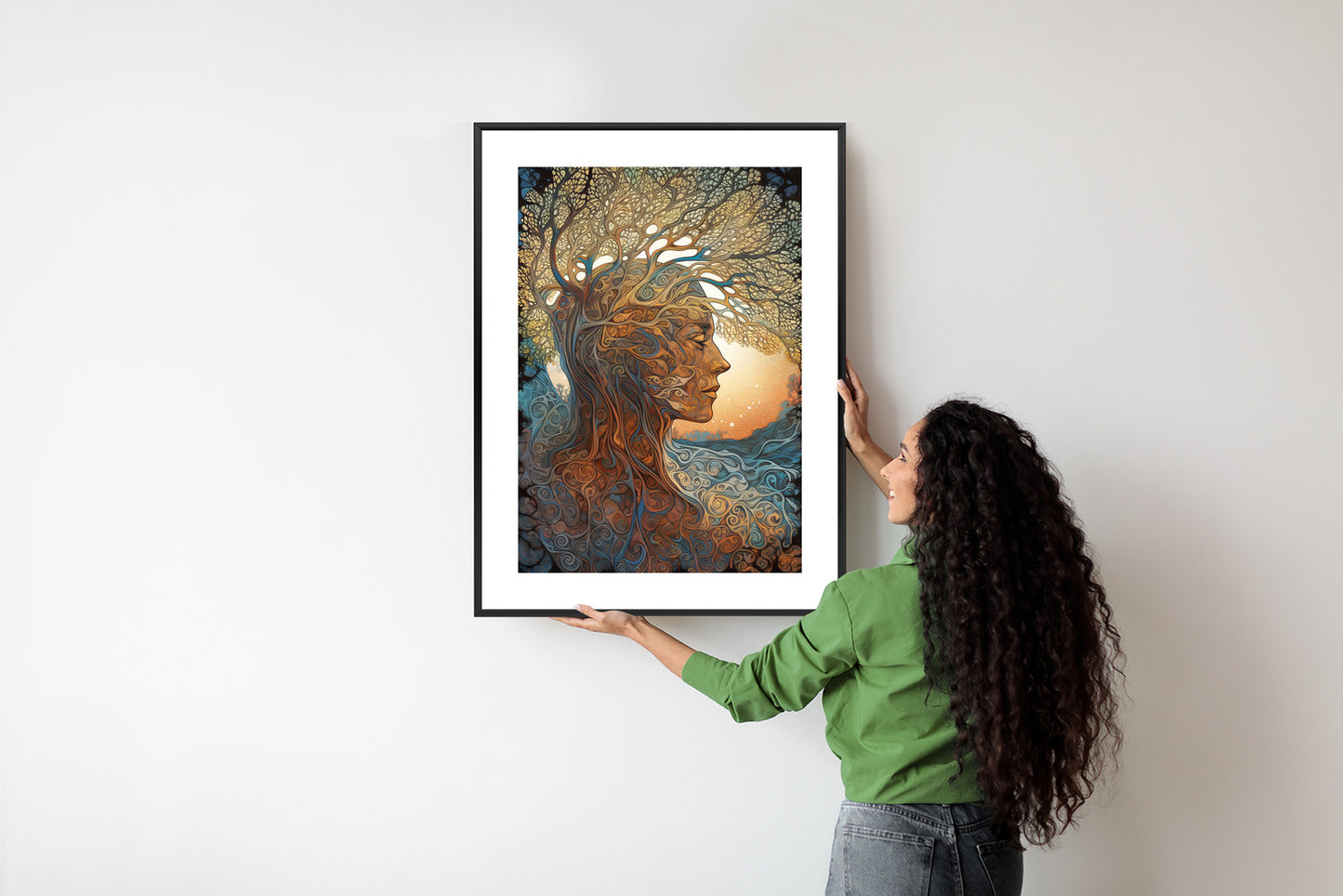 Poster Männerkopf Und Künstlerischer Baum