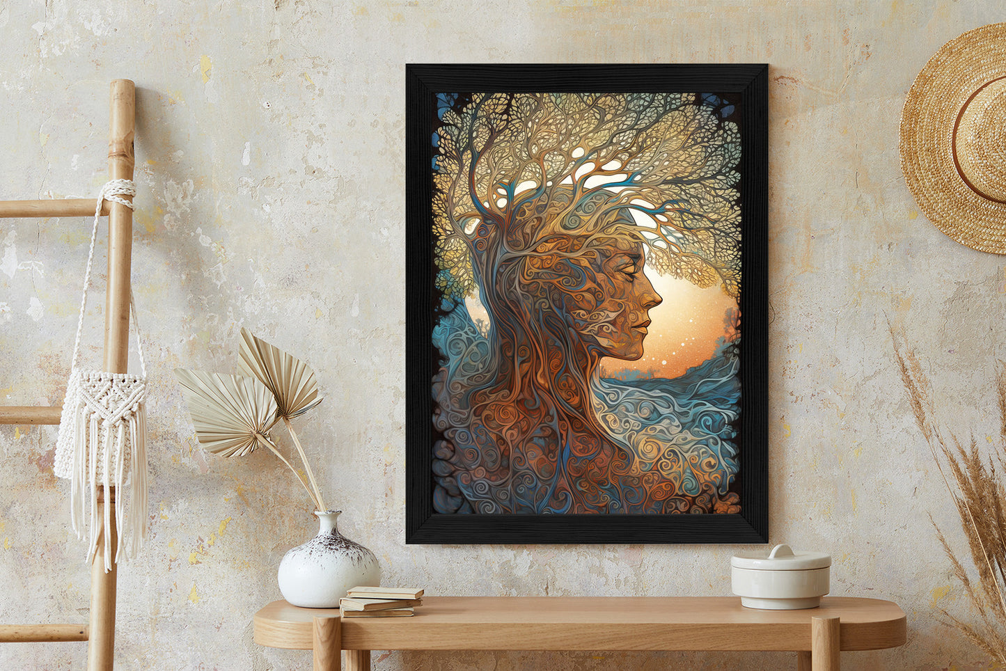 Poster Männerkopf Und Künstlerischer Baum