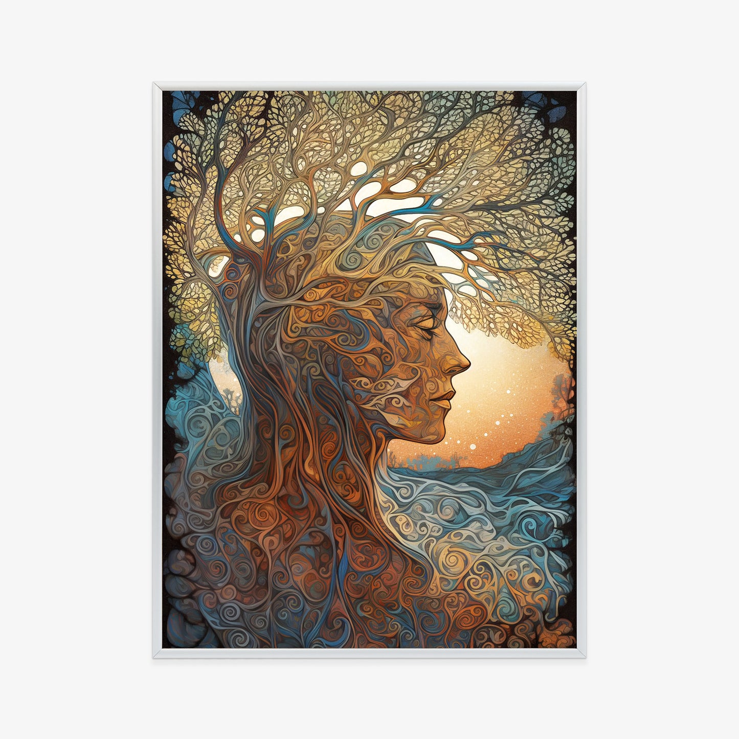 Poster Männerkopf Und Künstlerischer Baum
