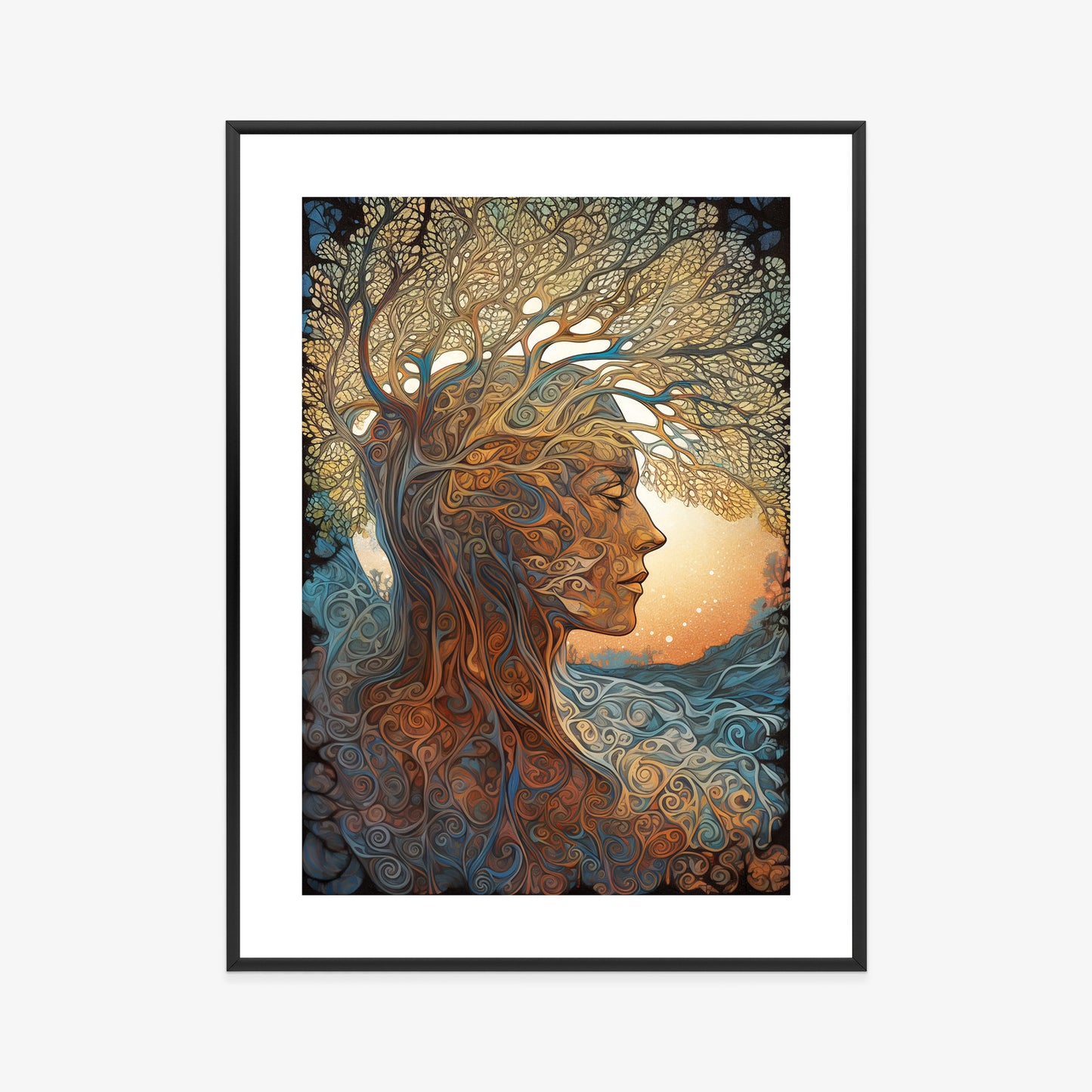 Poster Männerkopf Und Künstlerischer Baum