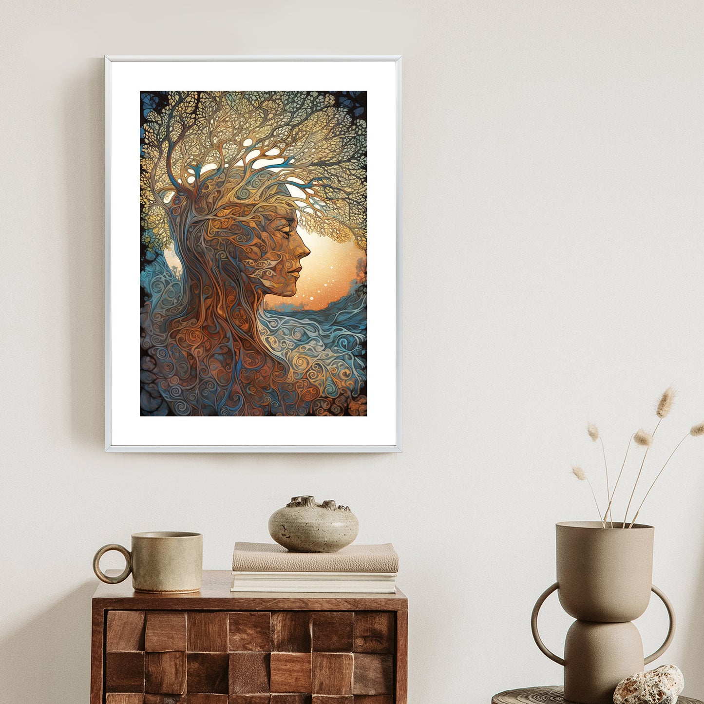 Poster Männerkopf Und Künstlerischer Baum