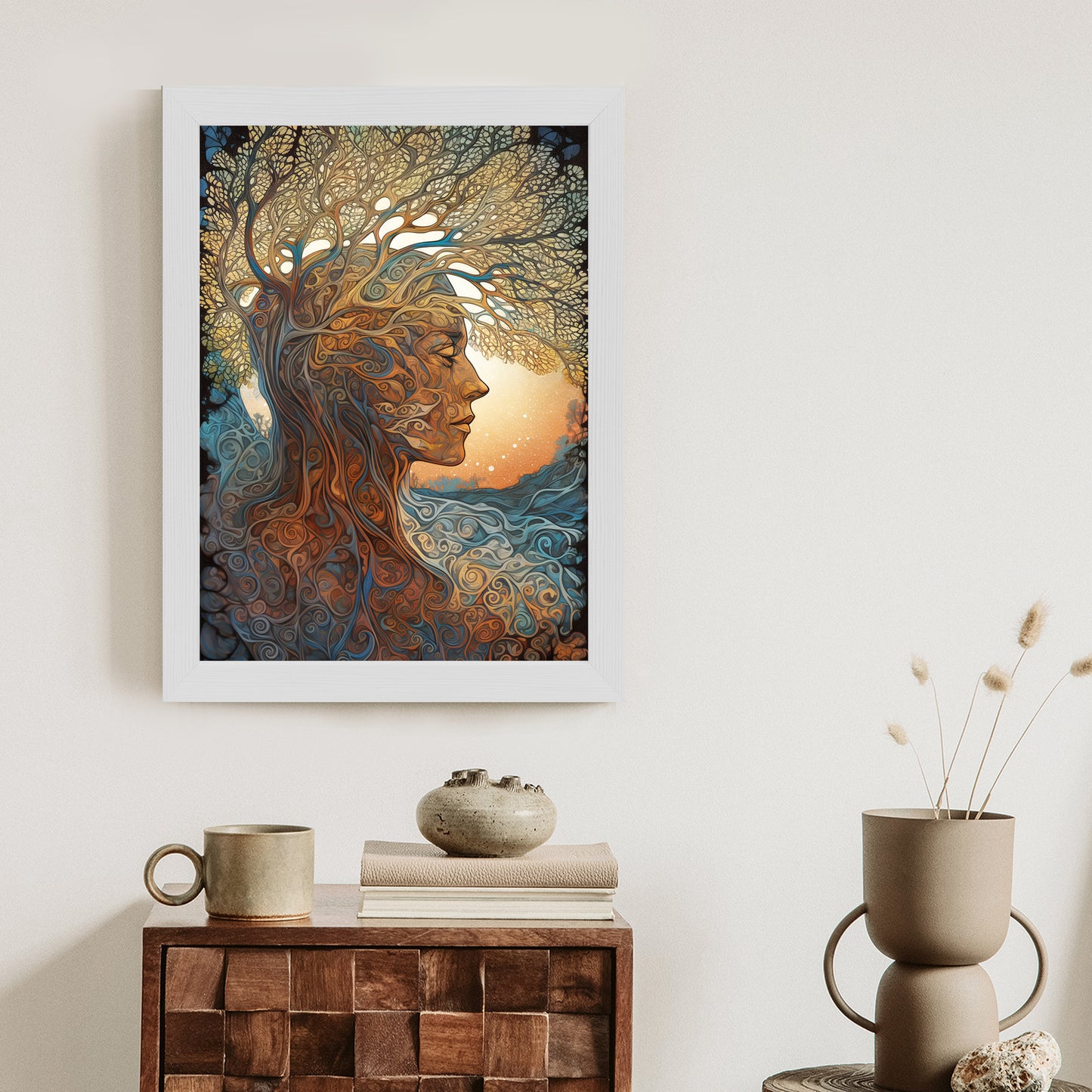 Poster Männerkopf Und Künstlerischer Baum