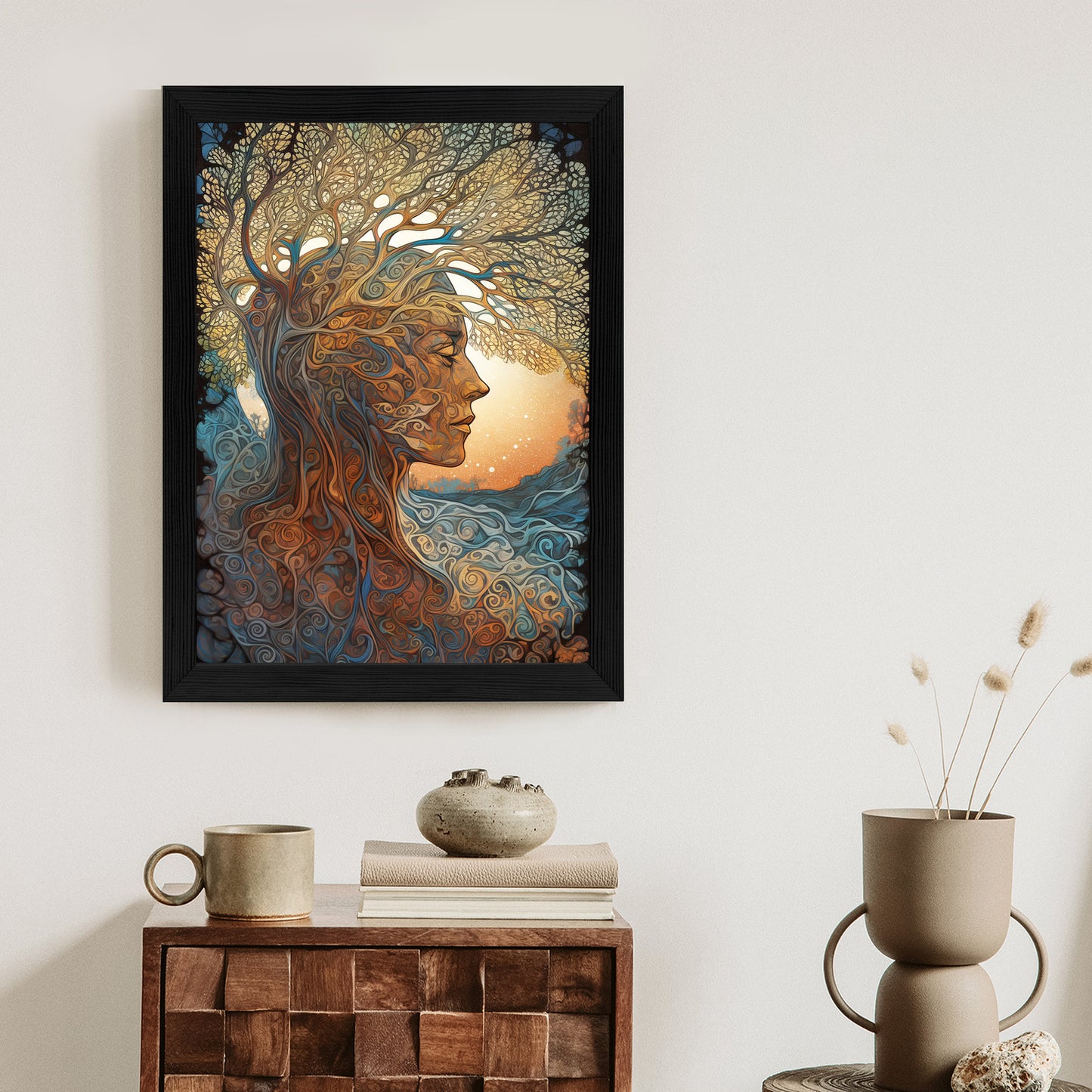 Poster Männerkopf Und Künstlerischer Baum