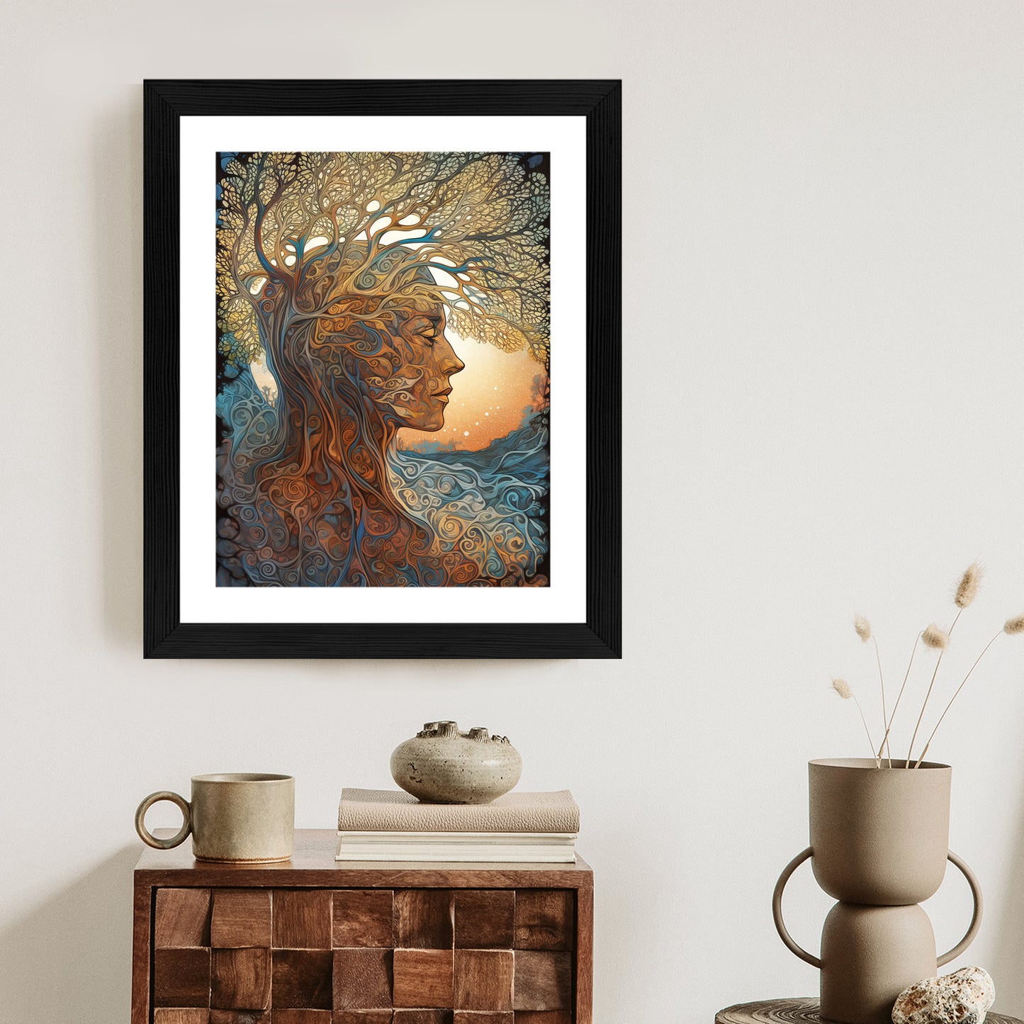 Poster Männerkopf Und Künstlerischer Baum