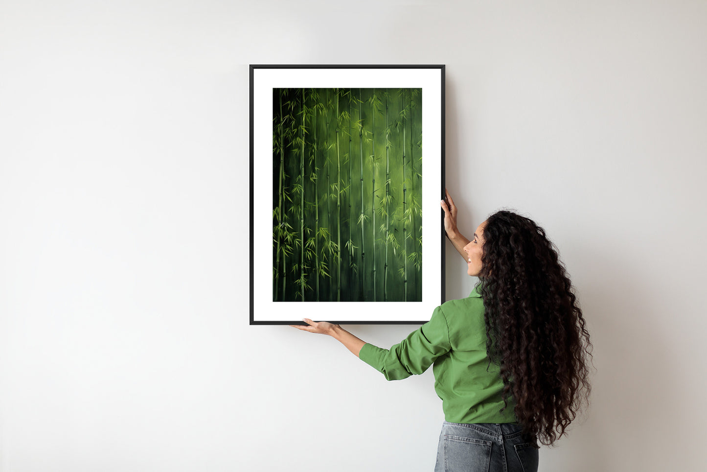 Poster Grüner Bambuswald Rahmen Holz Mit Passepartout Farbe Natürlich