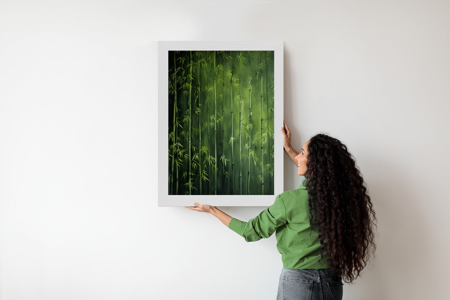 Poster Grüner Bambuswald Rahmen Holz Mit Passepartout Farbe Natürlich