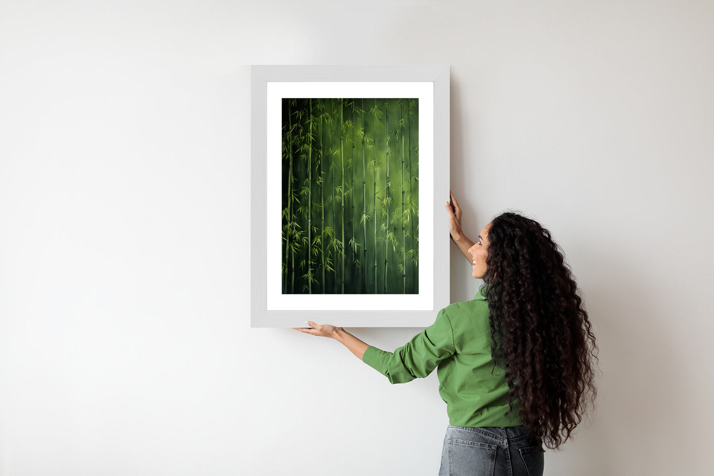 Poster Grüner Bambuswald Rahmen Holz Mit Passepartout Farbe Natürlich