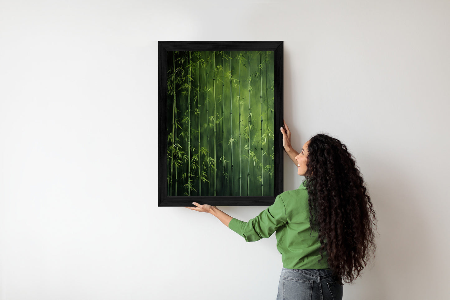 Poster Grüner Bambuswald Rahmen Holz Mit Passepartout Farbe Natürlich