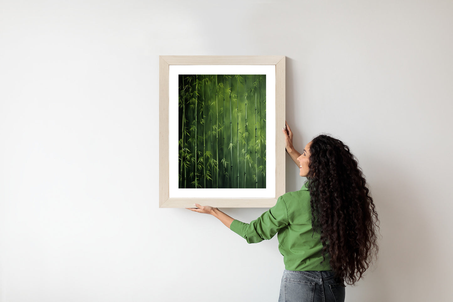 Poster Grüner Bambuswald Rahmen Holz Mit Passepartout Farbe Natürlich