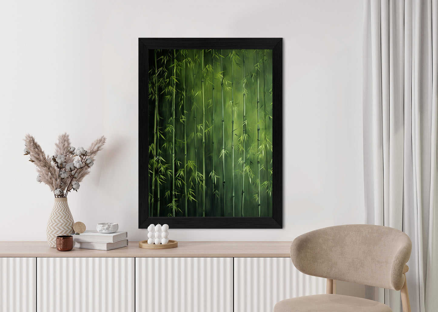 Poster Grüner Bambuswald Rahmen Holz Mit Passepartout Farbe Natürlich