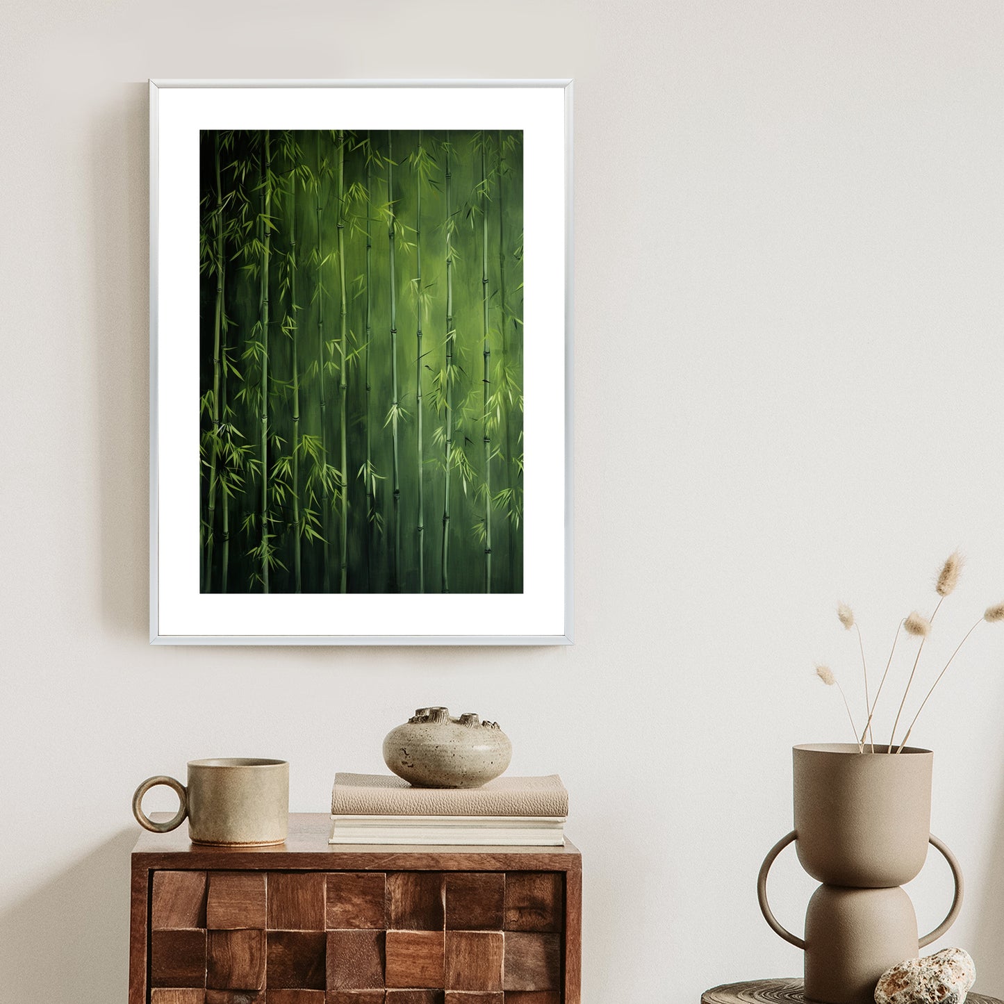 Poster Grüner Bambuswald Rahmen Holz Mit Passepartout Farbe Natürlich