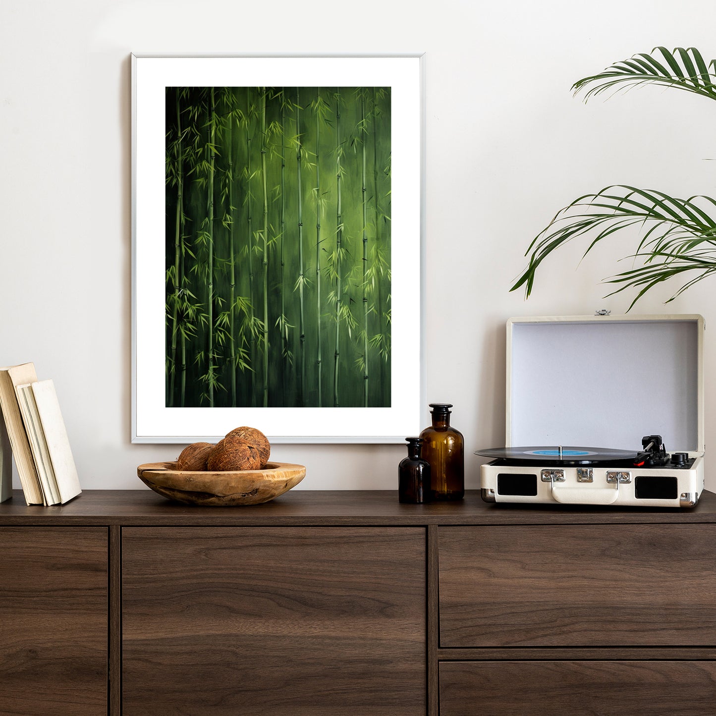 Poster Grüner Bambuswald Rahmen Holz Mit Passepartout Farbe Natürlich