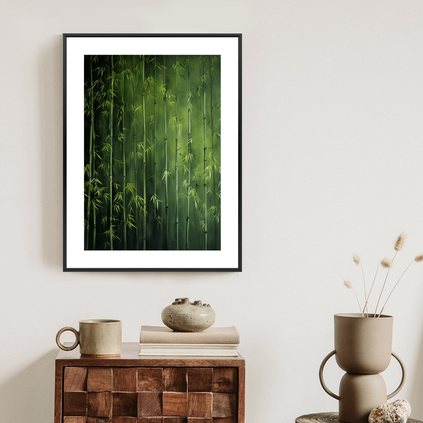 Poster Grüner Bambuswald Rahmen Holz Mit Passepartout Farbe Natürlich