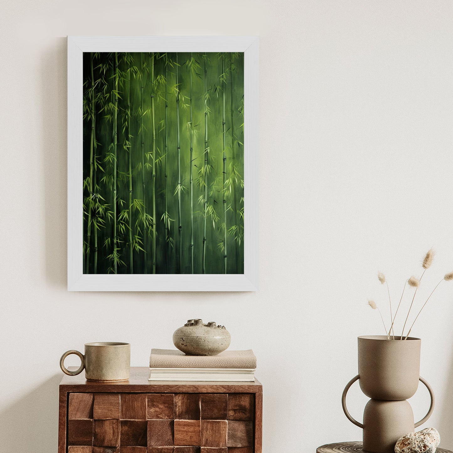 Poster Grüner Bambuswald Rahmen Holz Mit Passepartout Farbe Natürlich