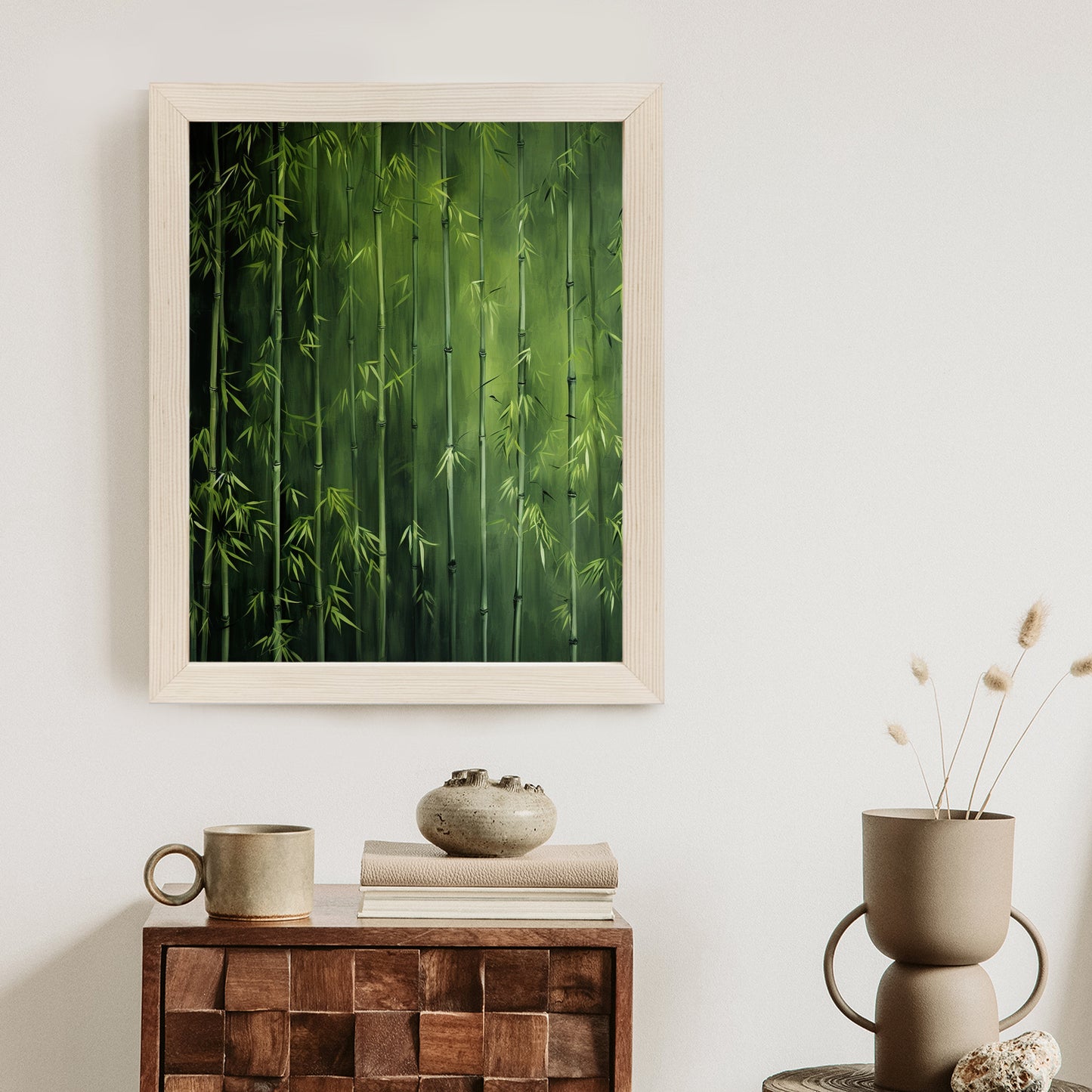 Poster Grüner Bambuswald Rahmen Holz Mit Passepartout Farbe Natürlich