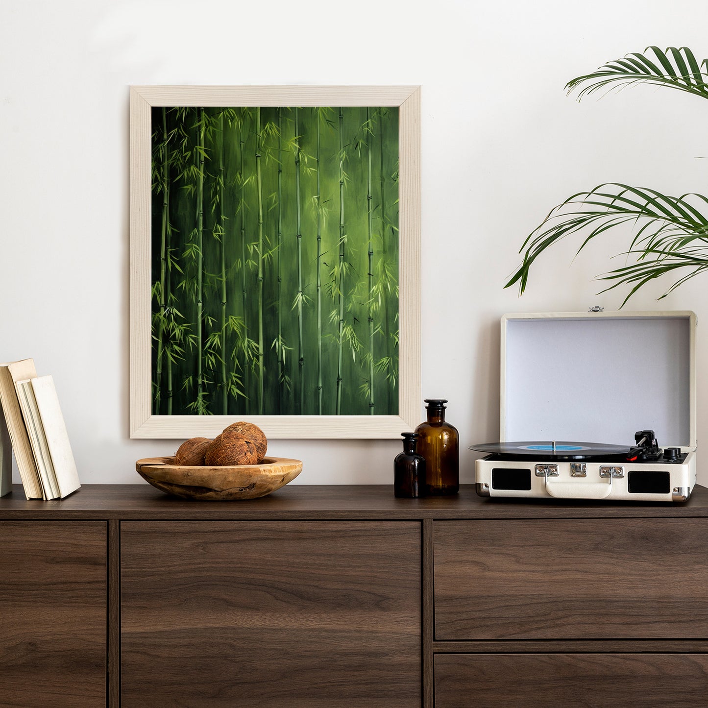 Poster Grüner Bambuswald Rahmen Holz Mit Passepartout Farbe Natürlich