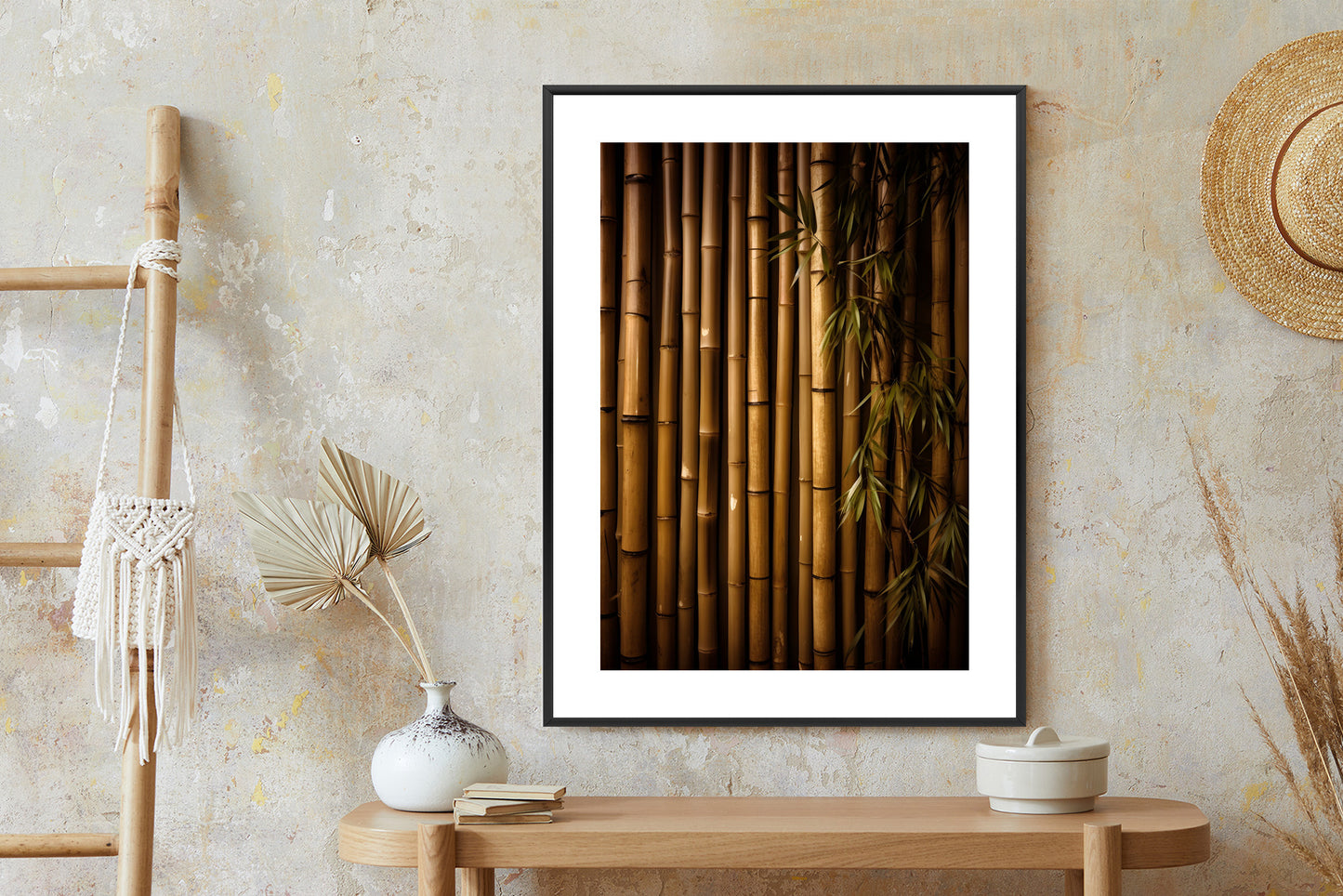 Poster Bambuswand Rahmen Holz Mit Passepartout Farbe Natürlich