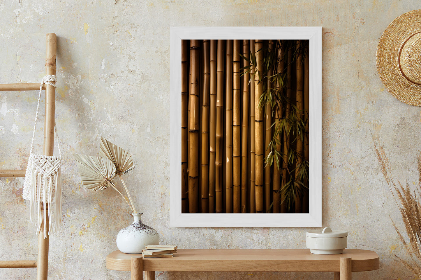 Poster Bambuswand Rahmen Holz Mit Passepartout Farbe Natürlich