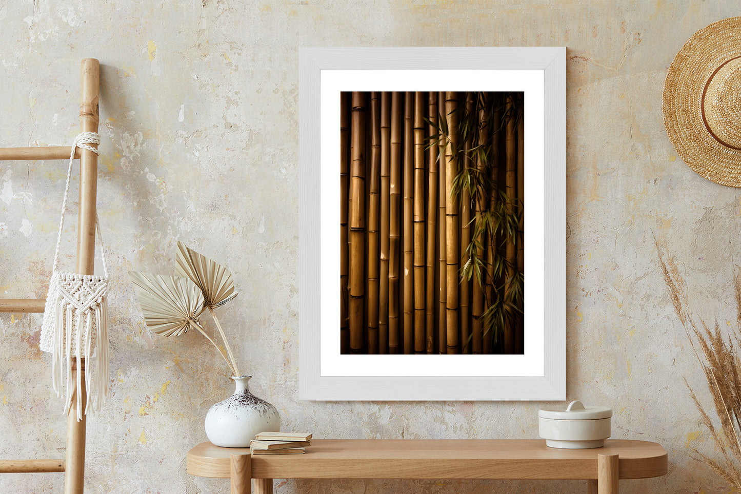 Poster Bambuswand Rahmen Holz Mit Passepartout Farbe Natürlich