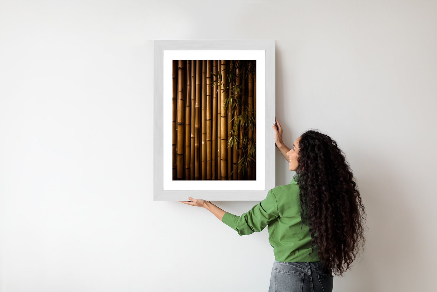 Poster Bambuswand Rahmen Holz Mit Passepartout Farbe Natürlich
