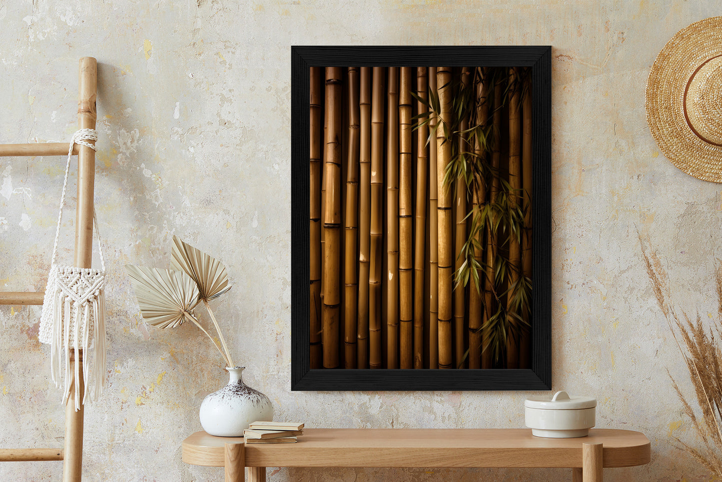 Poster Bambuswand Rahmen Holz Mit Passepartout Farbe Natürlich