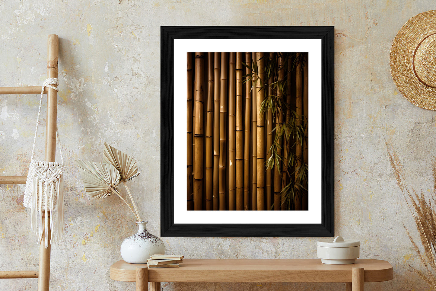 Poster Bambuswand Rahmen Holz Mit Passepartout Farbe Natürlich